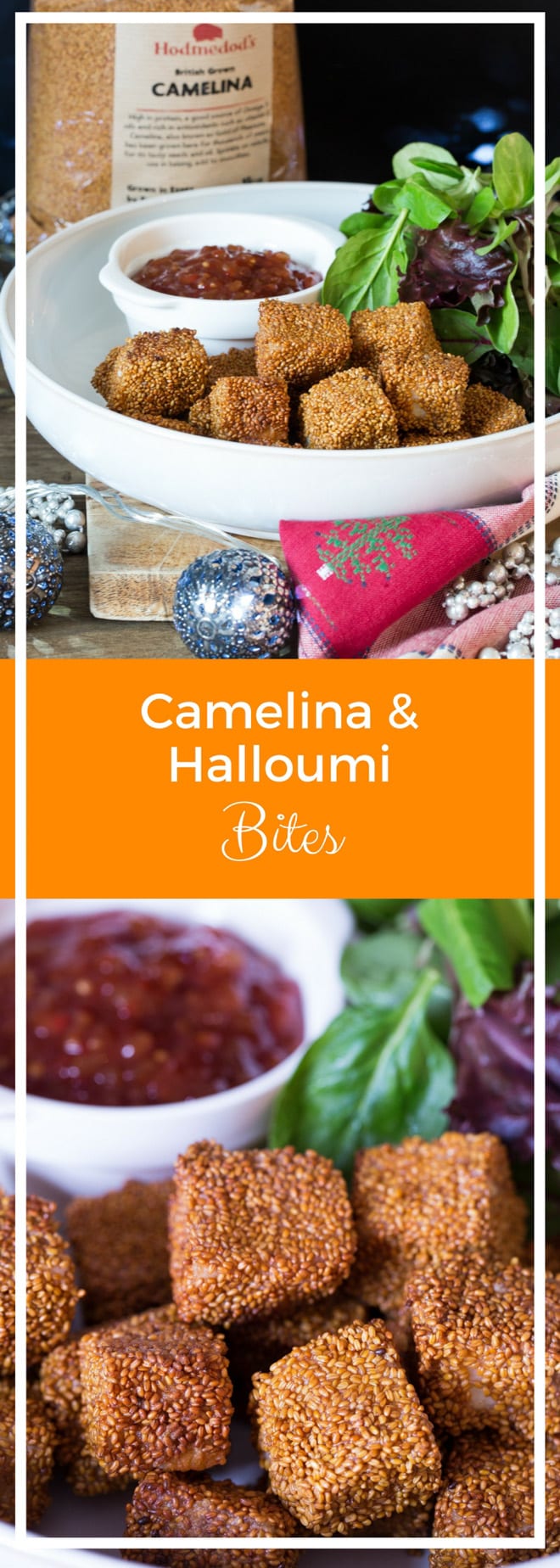 Camelina Halloumi Bites - salty, nutty addictive little bites! These make great party nibbles or a super tasty lunch treat | thecookandhim.com