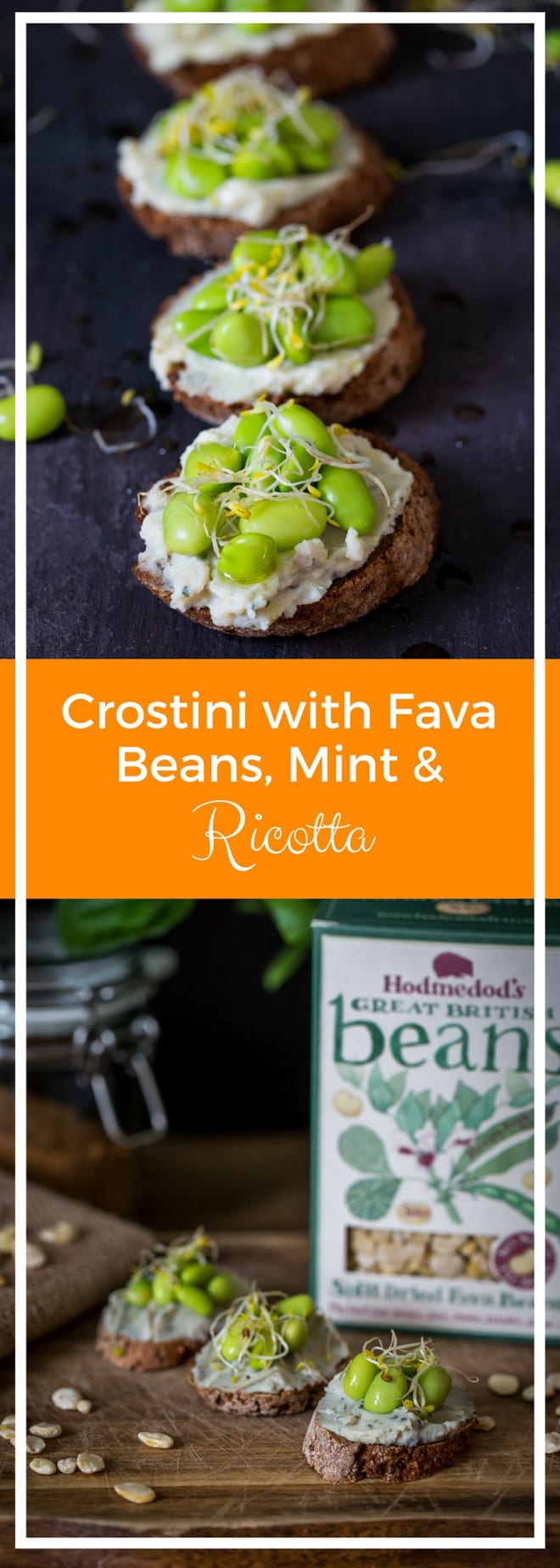 Crostini with Fava Beans, Mint and Ricotta - perfect little party nibbles or a tasty lunchtime snack! Nutrient packed fava beans combine with creamy ricotta and fresh mint | thecookandhim.com