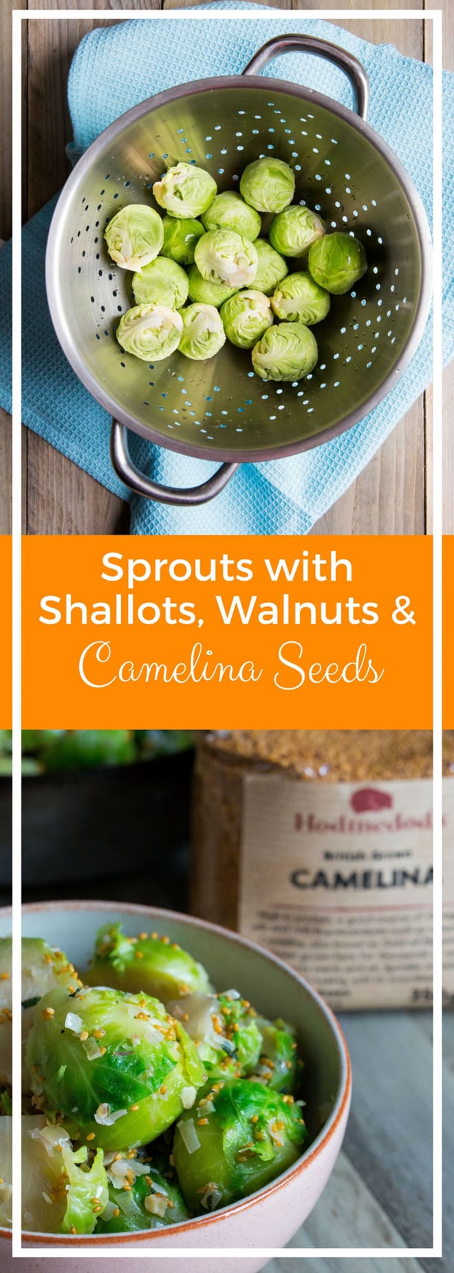 Sprouts with Walnuts and Shallots - fantastic holiday side dish for sprout lovers! Nuttied up with crunchy walnuts and lovely little camelina seeds from Hodmedods | thecookandhim.com