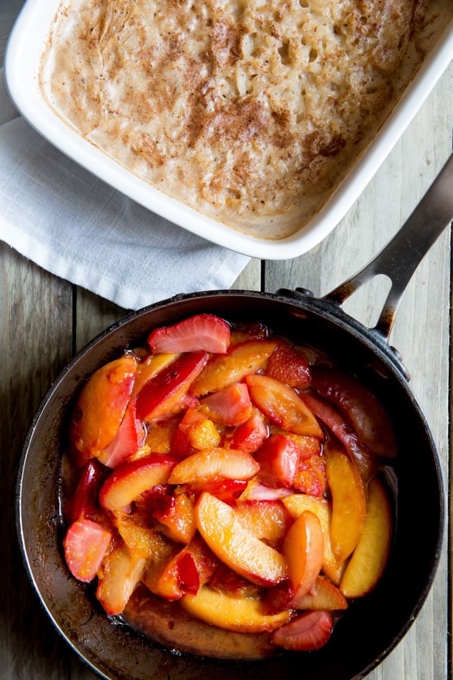 Baked Rice Pudding with Roasted Fruits - one of the ultimate in comfort foods made vegan and healthier using natural fruit syrup and almond milk, topped with deliciously warm roasted seasonal fruits | Recipe on thecookandhim.com