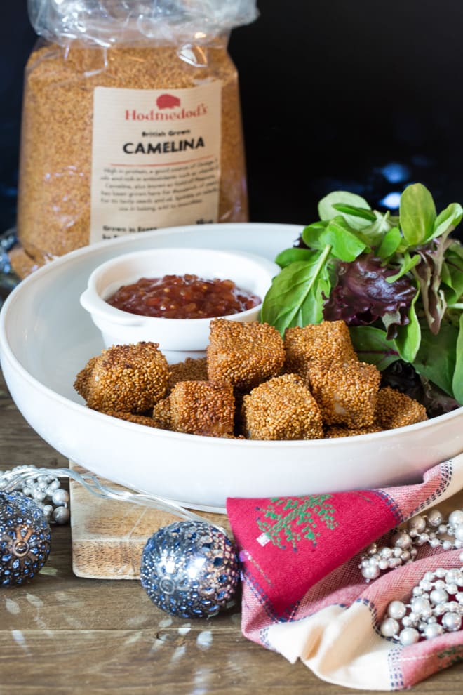 Camelina Halloumi Bites - salty, nutty addictive little bites! These make great party nibbles or a super tasty lunch treat | thecookandhim.com