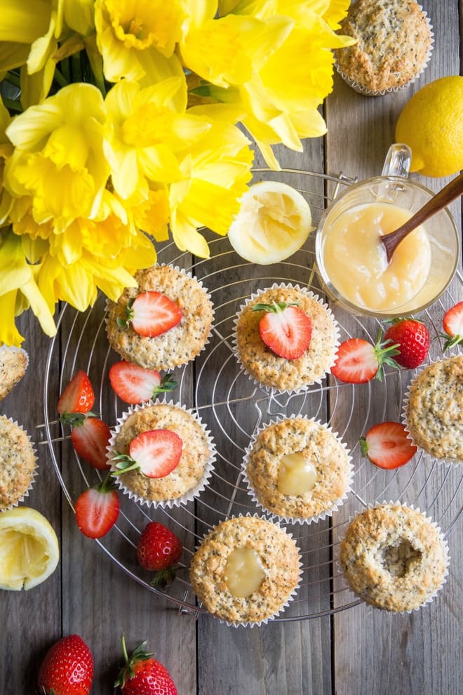Chia Lemon Muffins with Lemon Curd - all vegan, ALL delicious! Took a while to get these just right - lemony enough without making your face pucker and lusciously light | thecookandhim.com