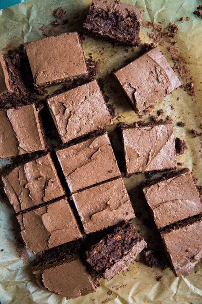 Gluten Free Double Chocolate and Orange Brownies - deceptively light, deliciously chocolatey with goji berry pops of flavour! Vegan and refined sugar free | thecookandhim.com