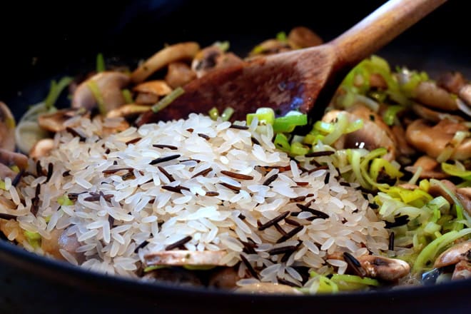 Leek and Mushroom Risotto - ready in just 30 minutes using simple, fresh ingredients for a deliciously creamy plant based comfort food - vegan and gluten free | thecookandhim.com