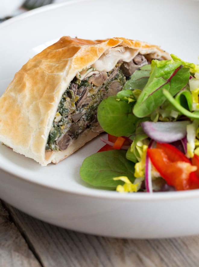 Mushroom and Chestnut Wellington - packed with flavour and iron rich spinach, make this ahead of the big day as a veggie Christmas alternative | thecookandhim.com