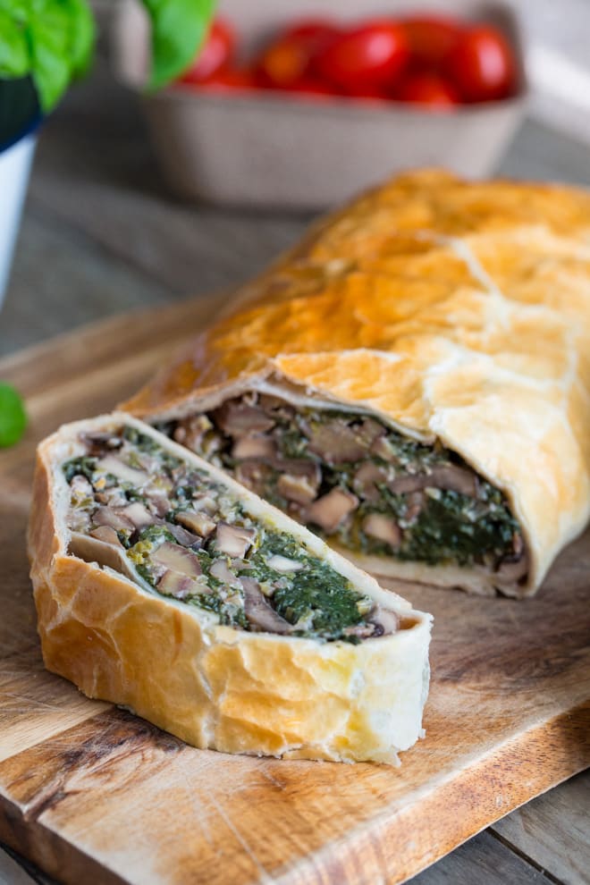 Mushroom and Chestnut Wellington - packed with flavour and iron rich spinach, make this ahead of the big day as a veggie Christmas alternative | thecookandhim.com