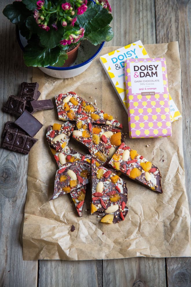 Nutty St Clement's Chocolate Bark - get the kids involved for Mother's Day with this super simple taste sensation - jam packed with nuts, dried fruits wrapped up in sublime Doisy and Dam chocolate | thecookandhim.com