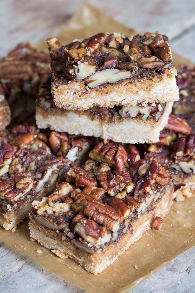 Pecan Pie Bars - Vegan, Gluten Free - chewy, nutty and delicious, a real treat | thecookandhim.com