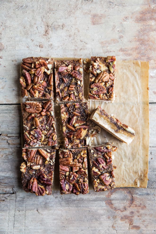 Pecan Pie Bars - Vegan, Gluten Free - chewy, nutty and delicious, a real treat | thecookandhim.com