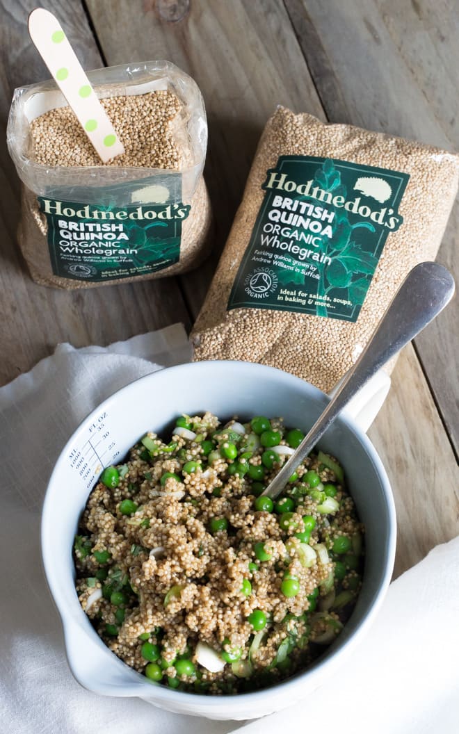 Roasted Cauliflower Quinoa Salad - Hodmedod's protein packed quinoa for the base mixed with mild spring onions, aromatic fresh basil and lightened all the more with zesty lemon. Top with parmesan roasted cauliflower and salty feta cheese for a great make ahead lunch | thecookandhim.com