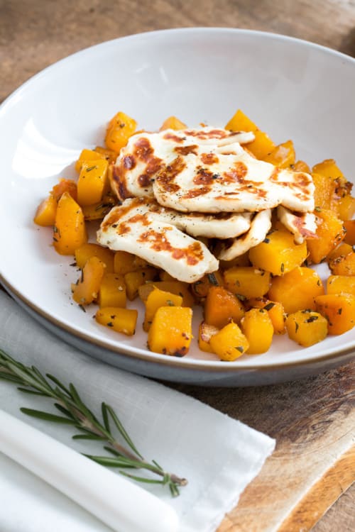 Rosemary & Garlic Butternut Squash with Halloumi | thecookandhim.com