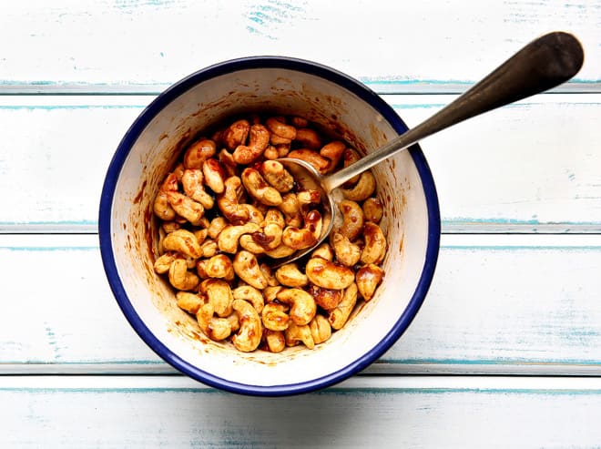 Spicy Roasted Cashew Nuts - full on flavour, roasted with fiery spices and delicious avocado oil - a super healthy and super simple snack | thecookandhim.com