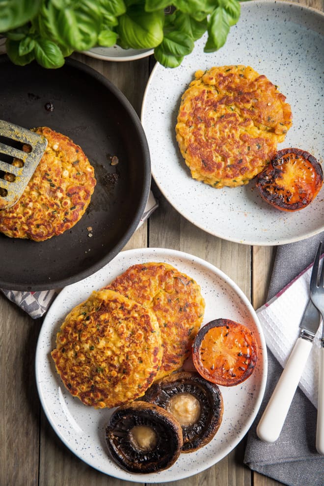 Split Yellow Pea Breakfast Fritters - Packed with veggies for a perfect fibre and protein filled start to the day! Vegan and Gluten Free | thecookandhim.com