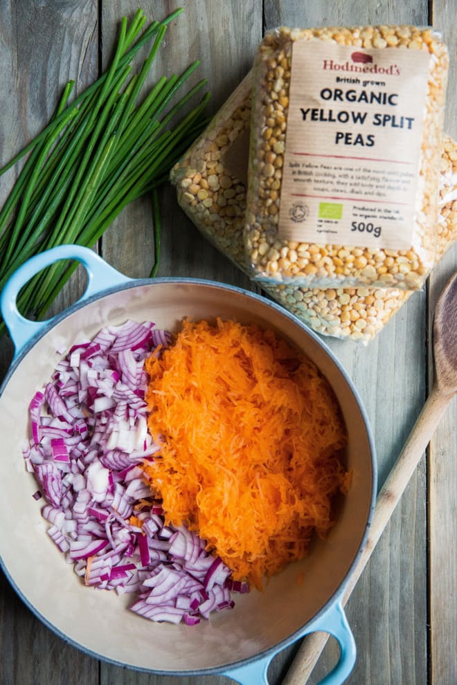 Split Yellow Pea Breakfast Fritters - Packed with veggies for a perfect fibre and protein filled start to the day! Vegan and Gluten Free | thecookandhim.com