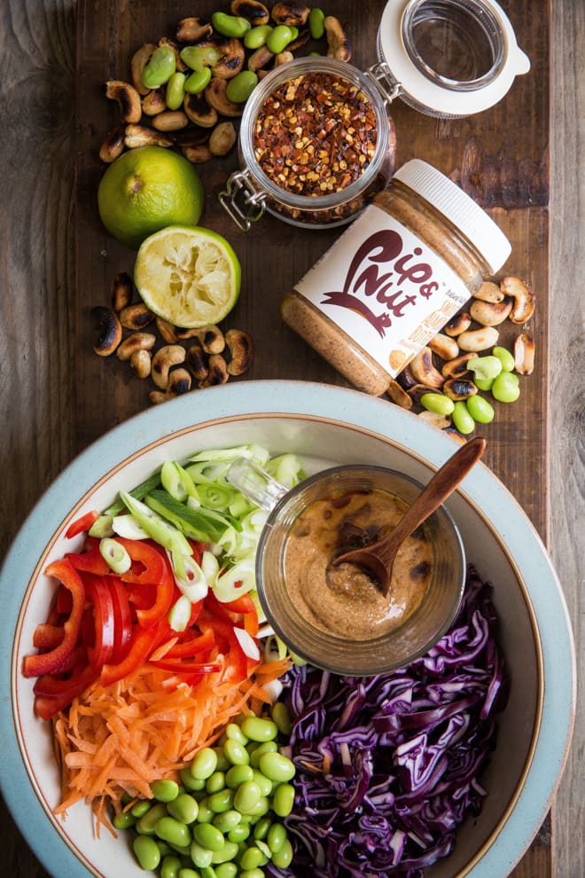 Thai Quinoa Salad with Almond Butter Dressing - crammed full of fresh vegetables and salty dry fried peanuts with a light but spicy, rich and creamy full of flavour dressing! #vegan #glutenfree #meatfree #salad | thecookandhim.com