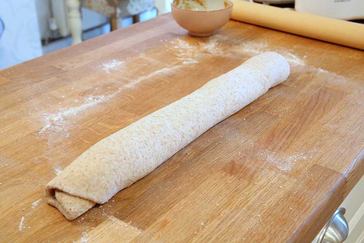 Vegan Cinnamon Swirl Buns rolled dough and filling | thecookandhim.com