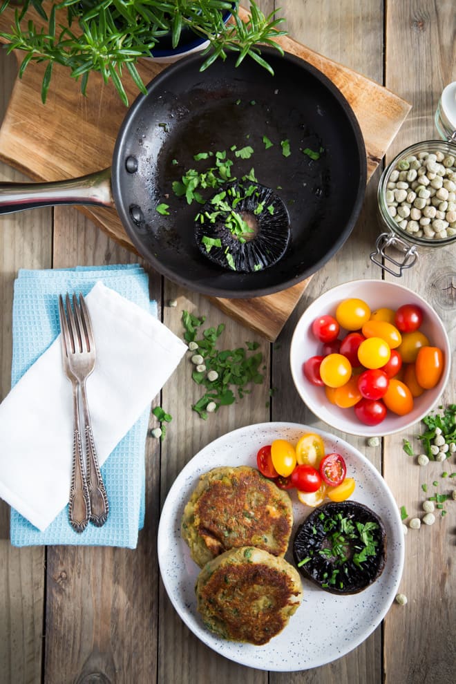 Mushy Pea Parsnip and Potato Cakes