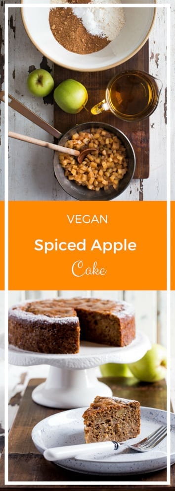 Spiced Vegan Apple Cake - rich, moist sponge brimming with soft apples and warming spices #vegan #veganbaking #applecake #veganrecipes | Recipe on thecookandhim.com