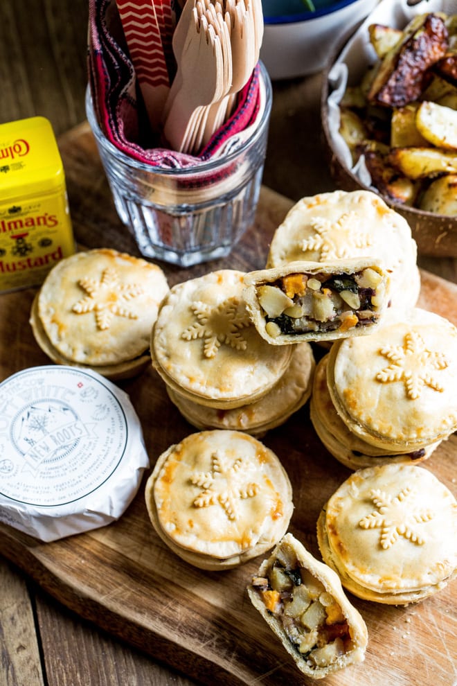 Vegan Christmas Pies - crisp pastry mini pies absolutely packed with seasonal veggies, herbs, chestnuts and vegan cheese #veganchristmas #veganrecipes | Recipe on thecookandhim.com