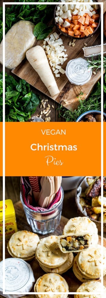 Vegan Christmas Pies - crisp pastry mini pies absolutely packed with seasonal veggies, herbs, chestnuts and vegan cheese #veganchristmas #veganrecipes | Recipe on thecookandhim.com