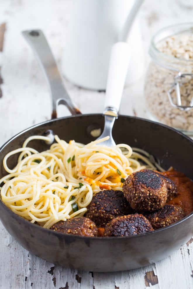 Vegan Meatballs - so many good things positively crammed into these protein rich vegan 'meatballs'! So simple to put together but pack big, hearty flavours into each bite! #veganmeatballs #meatfree #glutenfree | Recipe on thecookandhim.com