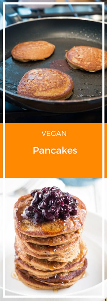 Vegan Pancakes Recipe - light, fluffy and easy vegan pancakes made without milk or eggs. The perfect weekend breakfast! #veganpancakes #veganpancakerecipe #easyveganpancakes | Recipe on thecookandhim.com