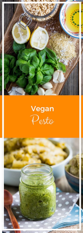 Vegan Pesto - just 5 minutes to make, this vegan pesto recipe couldn't be simpler or more tasty! And so verstatile - stir through pasta, liven up potato salad, swirl through a vegan cheese sauce to top a lasagne, so many possibilities! #veganpesto #pestopasta #pestorecipe #basilpesto | Recipe on thecookandhim.com