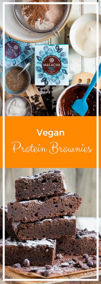 Vegan Protein Brownies - soft and fudgy, these triple chocolate brownies are given an extra boost from vegan protein powder! #veganbrownies #proteinbrownies #veganbaking | Recipe on thecookandhim.com