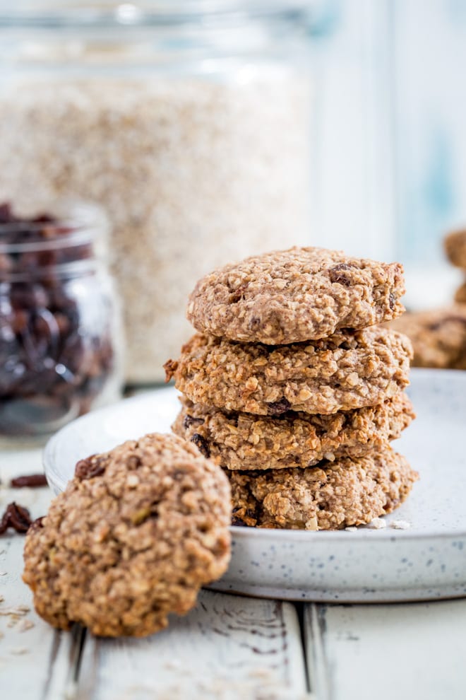 Healthy Cookies - with much less sugar than the average cookie and packed with nutrients these cookies are healthy as well as delicious and a convenient breakfast to grab and go! #breakfastcookies #healthycookies #veganbaking #vegancookies | Recipe on thecookandhim.com
