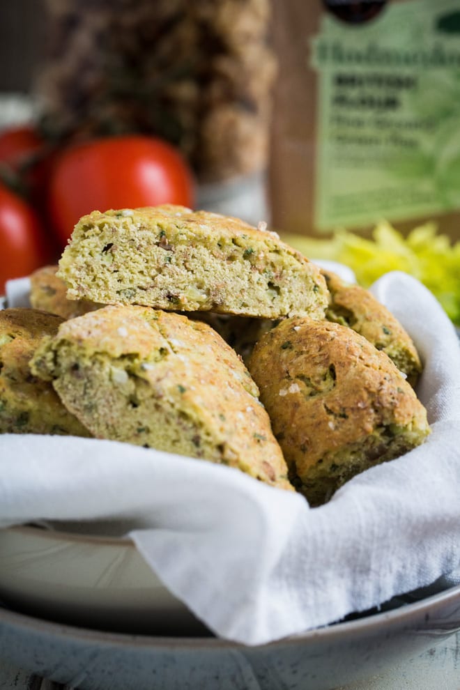 Savoury Scones - perfect for breakfast, brunch, lunch or dunking in your soup these walnut, chive and sun dried tomato scones tick loads of boxes! Vegan and gluten free too! #veganbaking #savoryscones #veganrecipes | Recipe on thecookandhim.com