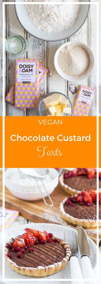 Chocolate Custard Tarts - crisp pastry and creamy chocolate custard filling in these sublime vegan tarts! #veganrecipes #vegandesserts | Recipe on thecookandhim.com