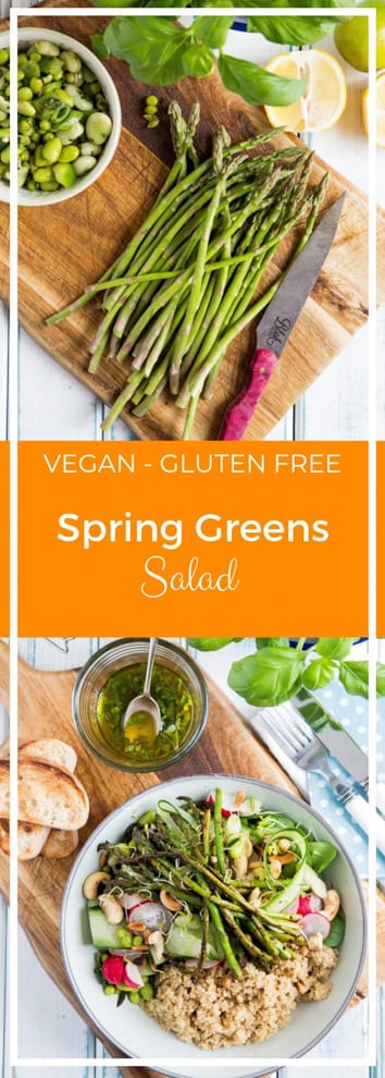 Spring Greens Salad - Packed with green veggies and tonnes of crunchy flavour this bright spring greens salad simply showcases the seasons best produce! #veganrecipes #veganmeals #salad | Recipe on thecookandhim.com