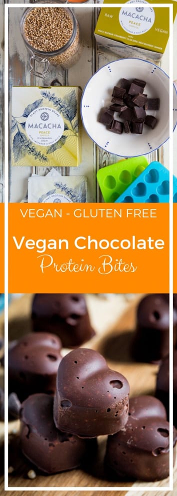 Vegan Chocolate Protein Bites - delicious little morsels of crunchy chocolate heaven given a protein boost from a divine Peace Blend vegan protein powder #veganchocolate #veganprotein #postworkout | Recipe on thecookandhim.com