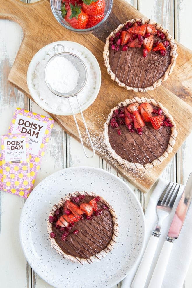 Chocolate Custard Tarts - crisp pastry and creamy chocolate custard filling in these sublime vegan tarts! #veganrecipes #vegandesserts | Recipe on thecookandhim.com