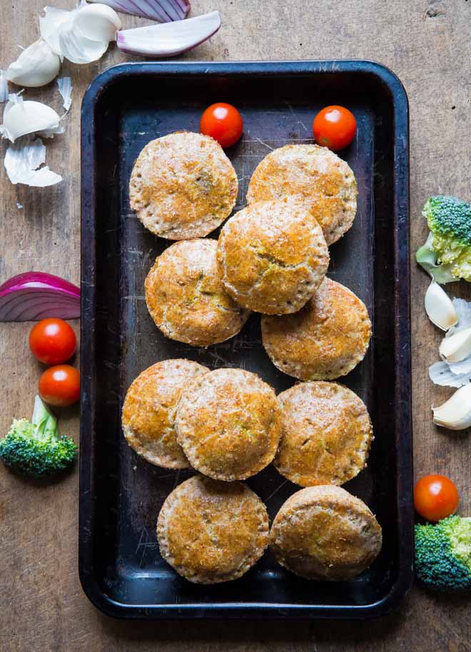 Broccoli, Sweet Potato & Pesto Pies