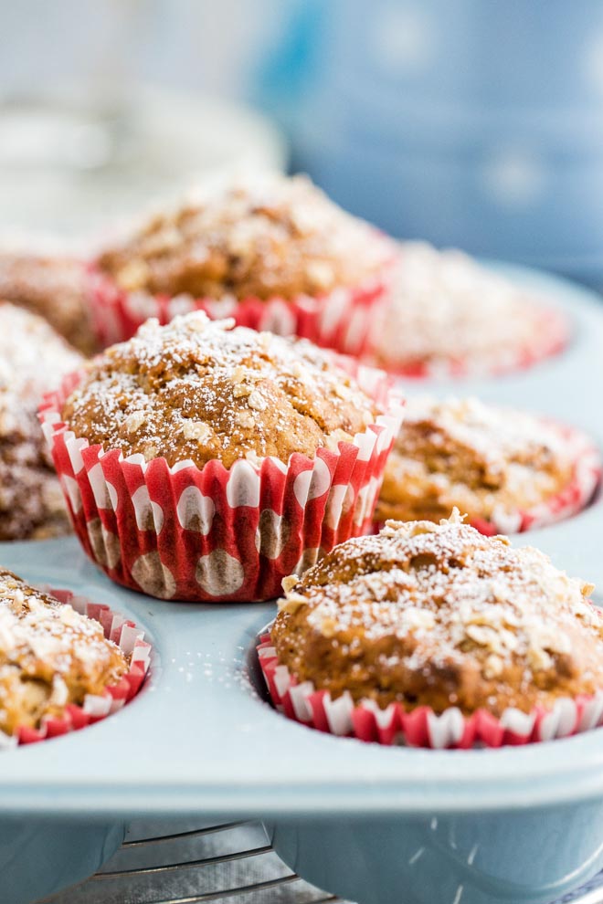 Light, fruity vegan protein muffins with delicious hints of vanilla. The perfect workout snack or grab and go breakfast! #veganprotein #plantbased #veganrecipes #veganmuffins | Recipe on the cookandhim.com