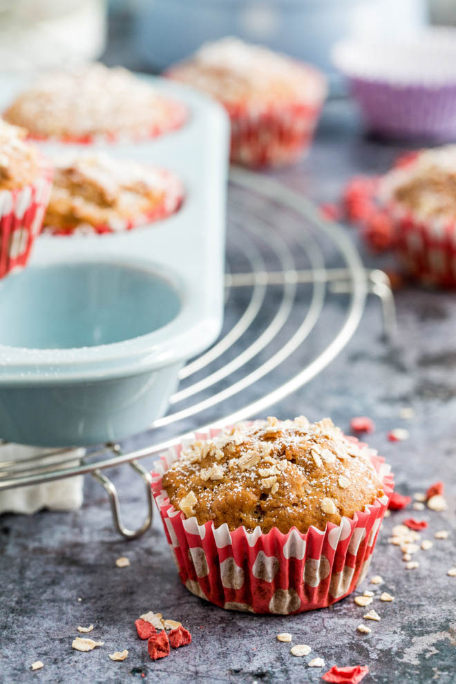 Vegan Vanilla and Strawberry Protein Muffins