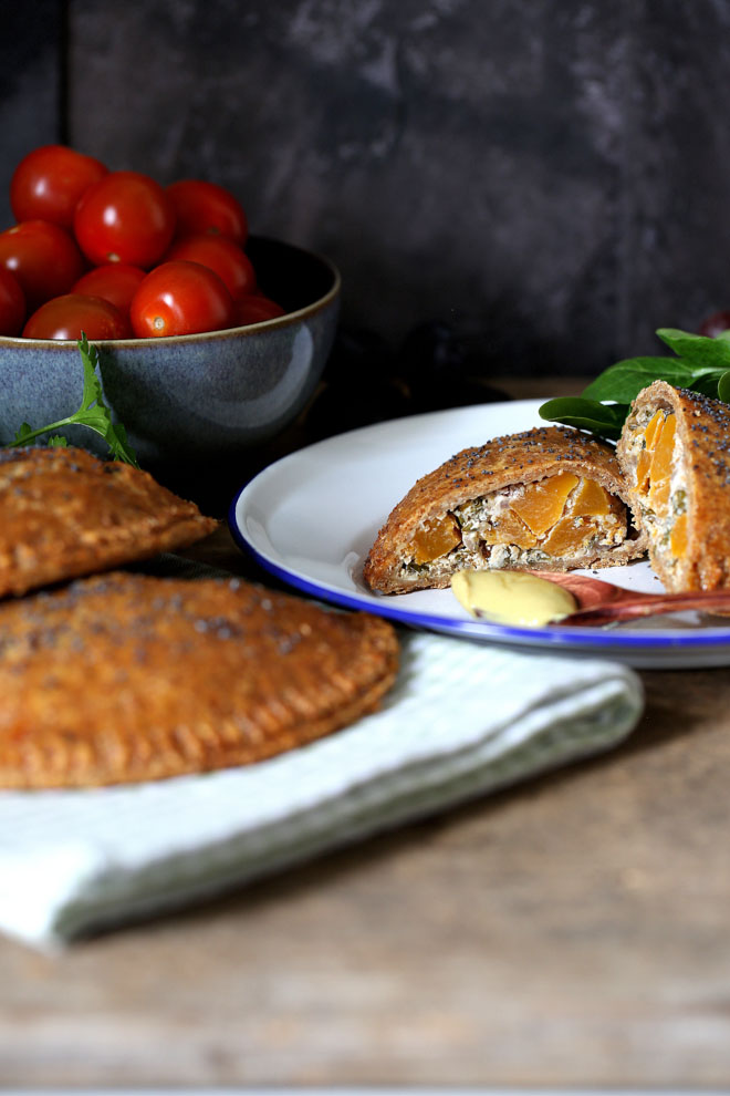 Butternut squash and goats cheese pasties - a tasty make ahead ideal for lunch boxes or a quick evening meal #vegetarian #meatfree | thecookandhim