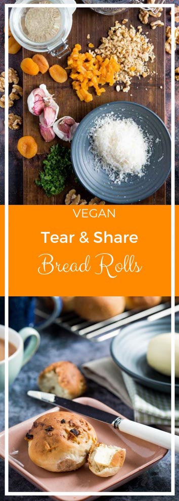 Fresh herbs, spices and seeds flavour these super easy tear and share bread rolls. Great for picnics, family gatherings or just a simple bowl of soup! #veganrecipes #bread #homemadebread | Recipe on thecookandhim.com
