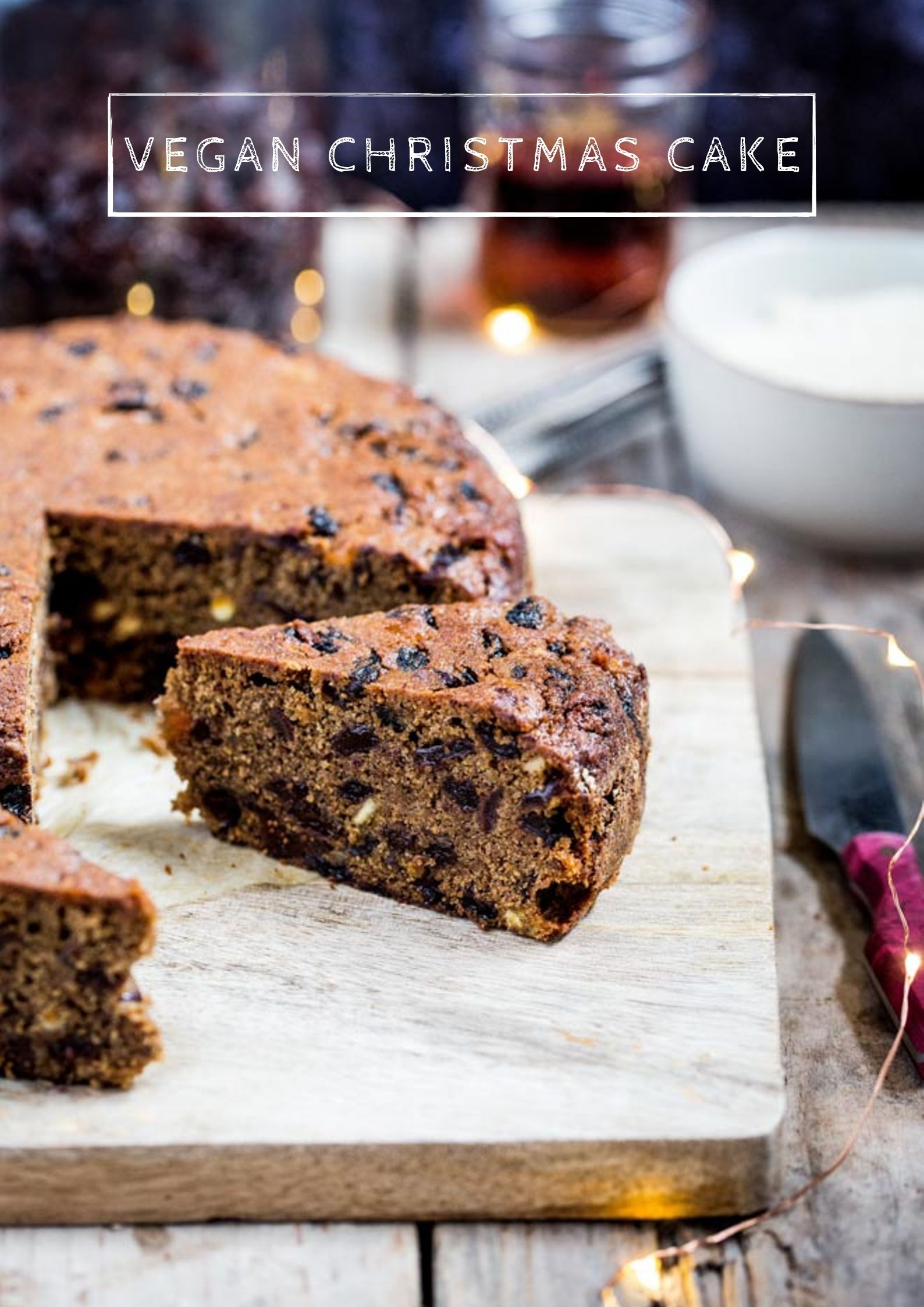 A wonderfully indulgent vegan Christmas cake absolutely packed with fruit and spice. It's rich, moist, delicious and deceptively easy to make! #christmascake #veganchristmascake #fruitcake #veganchristmasrecipes #veganchristmas | Recipe on thecookandhim.com