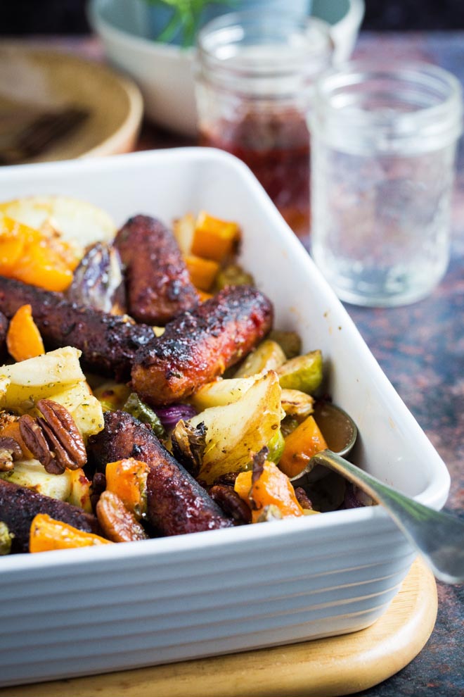 Sticky Sausage and Vegetable Tray Bake