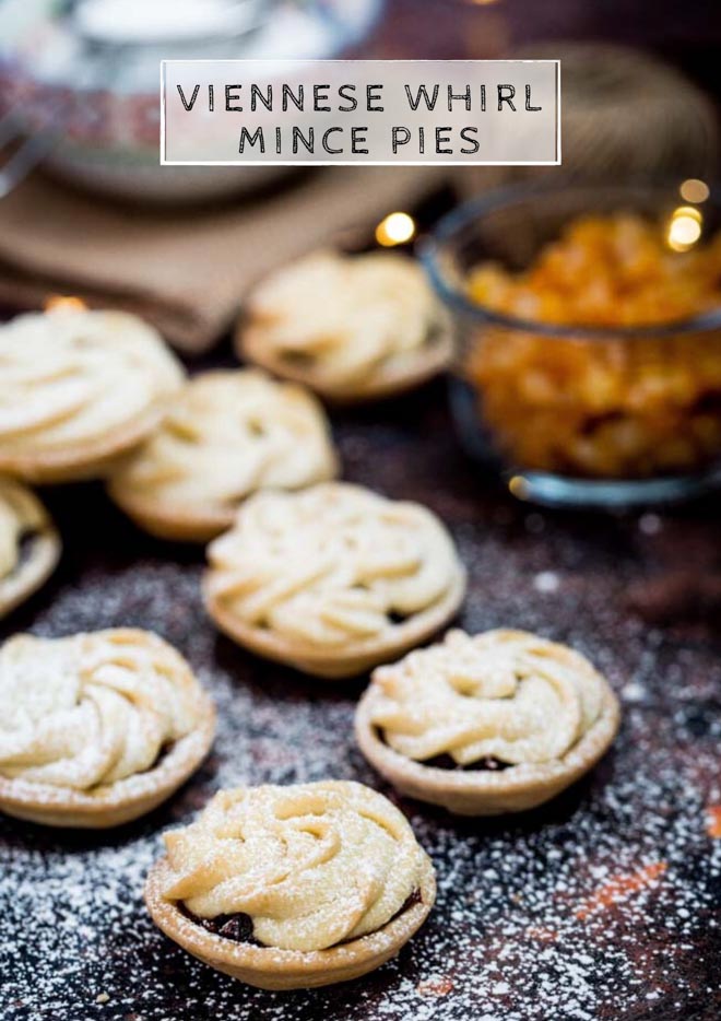 Filled with sticky homemade mincemeat, these rich, buttery vegan Viennese Whirl Mince Pies will soon become a real Christmas recipe favourite! #veganmincemeat #veganmincepies #viennesewhirls #veganchristmasrecipes #veganchristmas