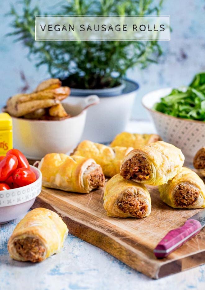Perfect for picnics, packed lunches and buffet tables these vegan sausage rolls are simple to make but SO full of flavour! #veganfood #vegansausagerolls #veganrecipes #veganlunch #vegansnacks | Recipe on thecookandhim.com