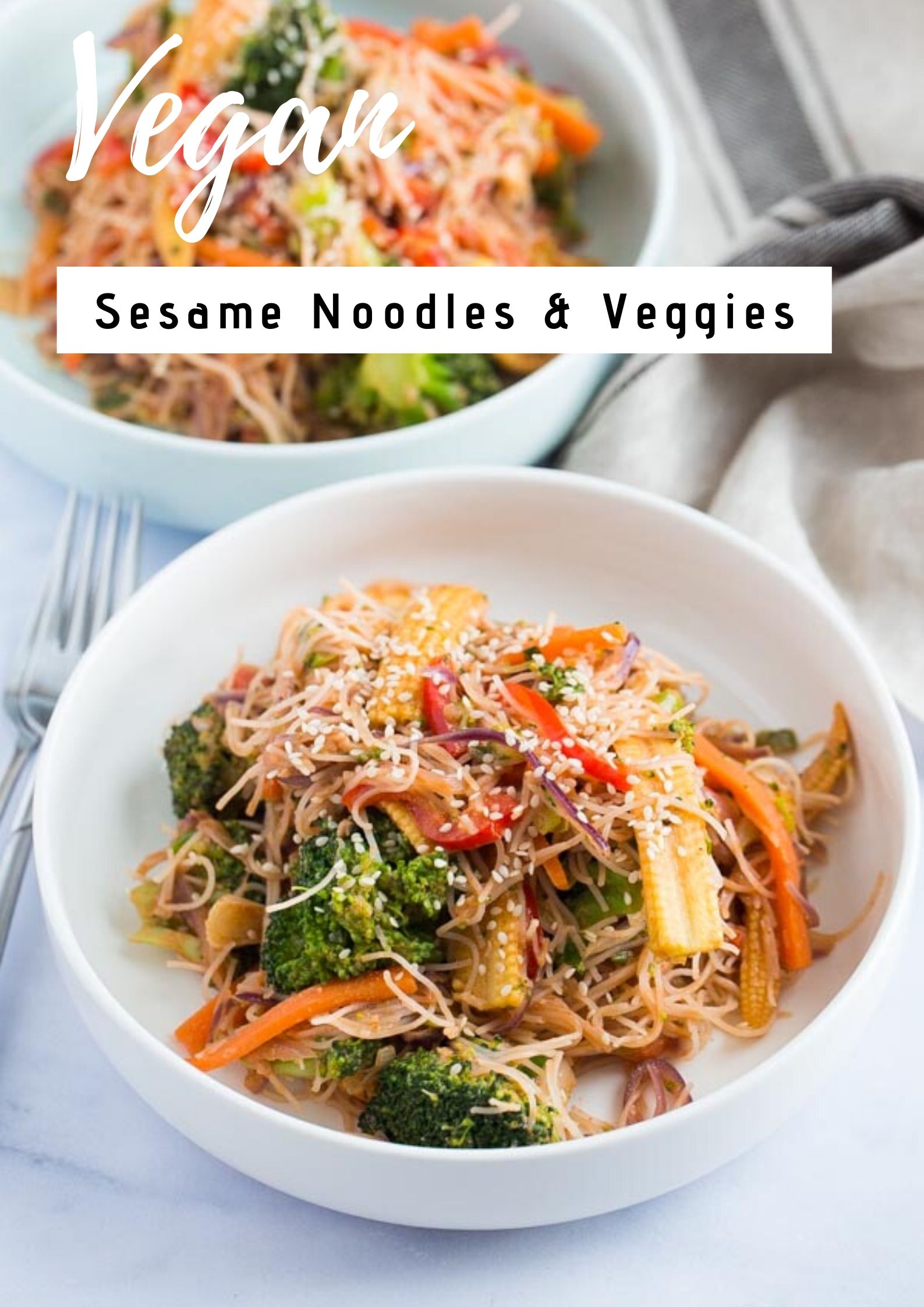 These deliciously easy Sesame Noodles and Veggies are a quick and healthy alternative to take out but taste just as good and can be served hot or cold for an easy weeknight meal or lunch! #sesamenoodles #veggienoodles #coldsesamenoodles #vegetablelowmein #vegetablechowmein | Recipe on thecookandhim.com