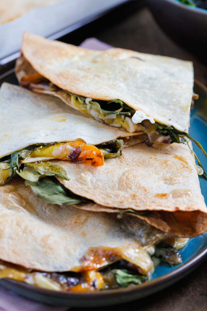 Full of veggies and vegan cheese these mushroom quesadillas are easy to prepare, full of flavour and make a delicious meal or filling snack #veganrecipes #veganquesadillas #veganquesadilla #quesadillas #vegandinner | Recipe on thecookandhim.com