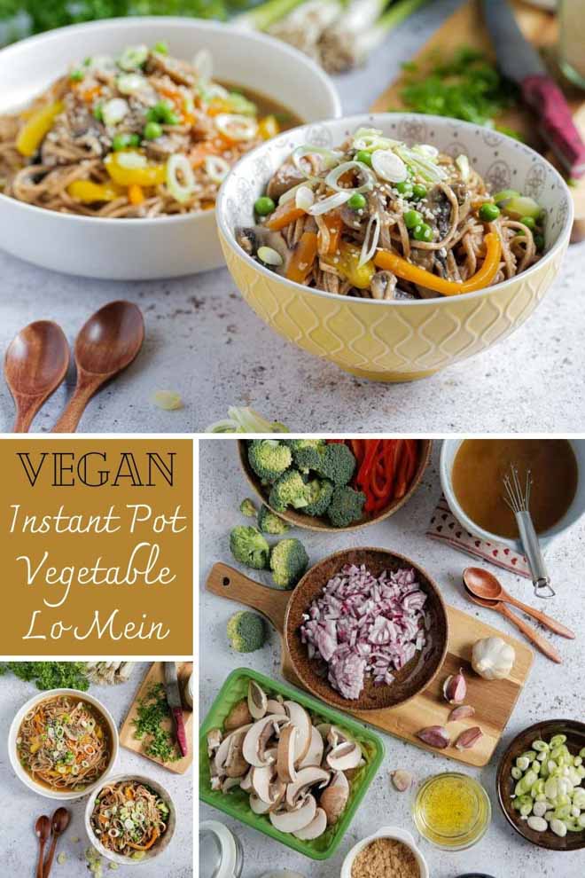 Packed with veggies and noodles this Instant Pot Lo Mein is a quick and easy, healthy family favourite made with minimal effort for maximum flavour! #instantpot #instantpotrecipes #veganinstantpot #lomein #veganlomein #noodles #vegetablelomein | Recipe on thecookandhim.com