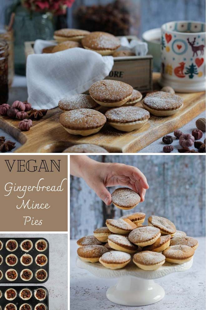 Soft and spicy gingerbread on top of fruity homemade mincemeat make these gingerbread mince pies a deliciously festive treat! #gingerbread #mincepies #vegangingerbread #veganmincepies #veganmincemeat #veganchristmas | Recipe on thecookandhim