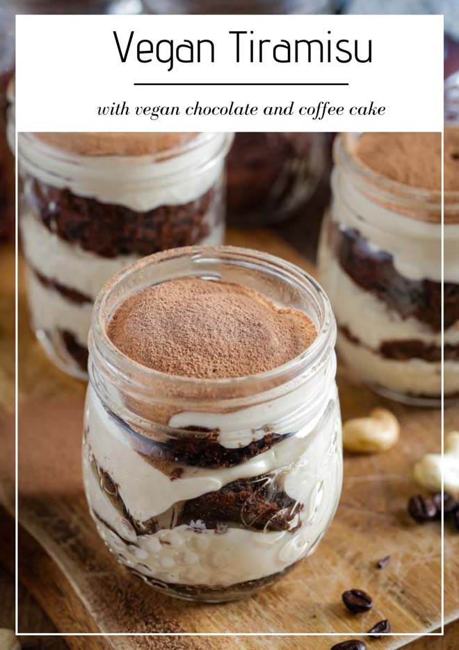 This vegan tiramisu is the perfect dessert for coffee lovers! It combines fluffy vegan chocolate cake spiked with coffee essence, a creamy cashew 'mascarpone' all topped off with a generous dusting of cacao powder. It's rich, creamy and utterly delicious! #tiramisu #vegantiramisu #vegandessert #veganchocolatecake #veganmascarpone #coffee #cashews #cashewcream | Recipe from thecookandhim.com