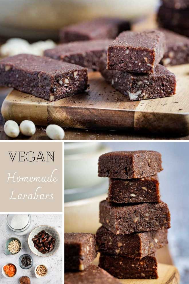 These refined sugar free homemade larabars are the perfect healthier snack! Full of dried fruit, nuts, chocolate and a dash of sea salt, they are sticky, delicious, nutritious and very moreish! #larabars #healthysnack #vegansnacks #veganrecipes #sugarfree #healthysweetsnacks #thecookandhim #dates | Recipe on thecookandhim.com