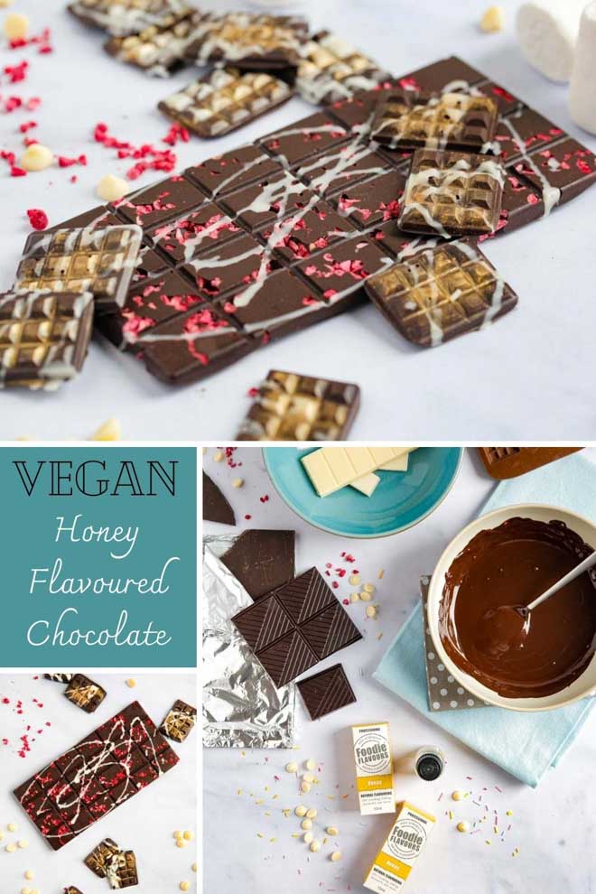 Super quick and easy these Honey Flavoured Chocolate Bars are a great homemade alternative to the traditional (and overly packaged!) Easter egg! #veganeaster #veganchocolate #homemadechocolatebars #veganhoney #vegantreats #plantbased #dairyfree | Recipe on thecookandhim.com